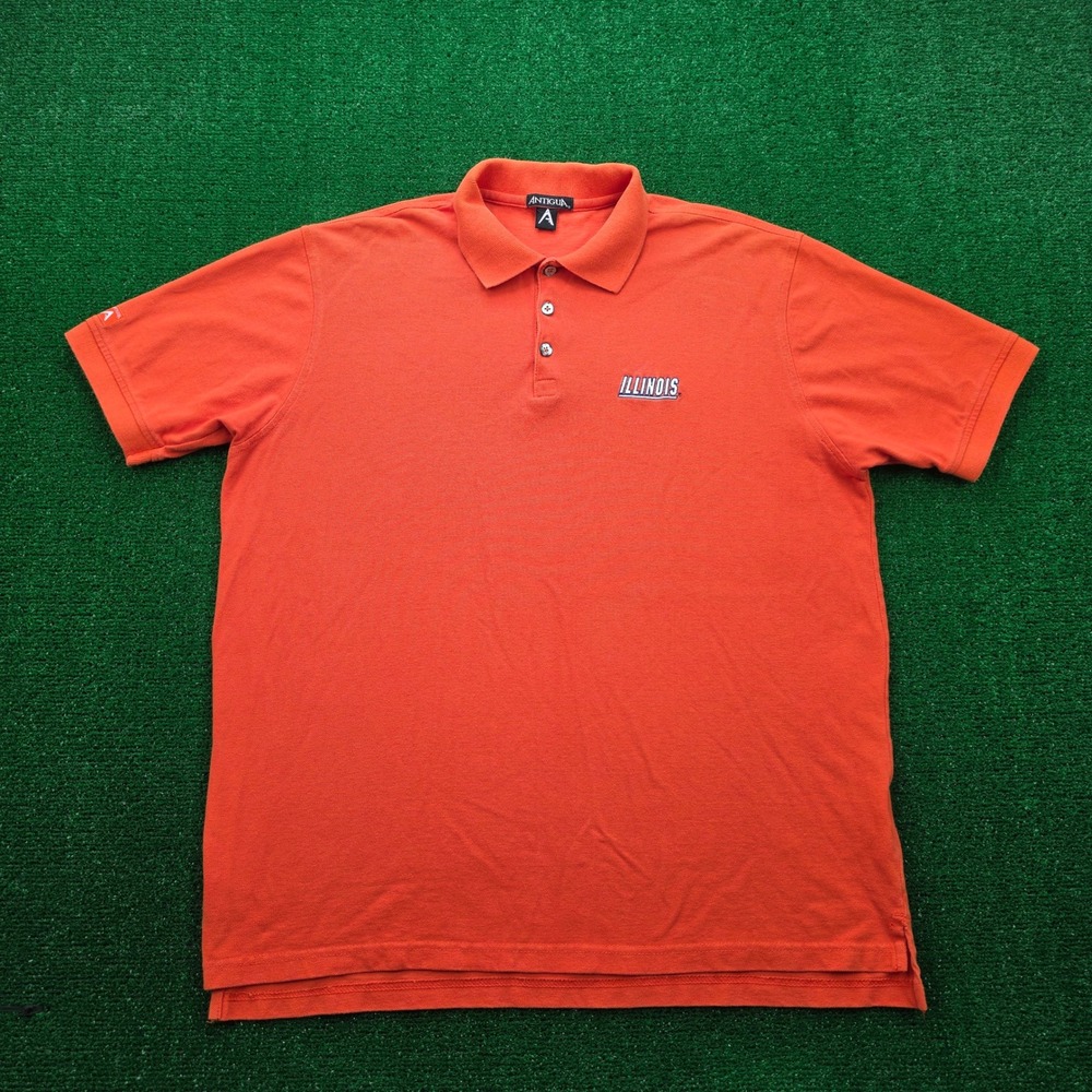 Illinois Fighting Illini NCAA Antigua Polo Shirt Mens Large Orange Short Sleeve